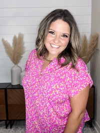Dear Scarlett "Shameless" Split Neck Cuffed Short Sleeve