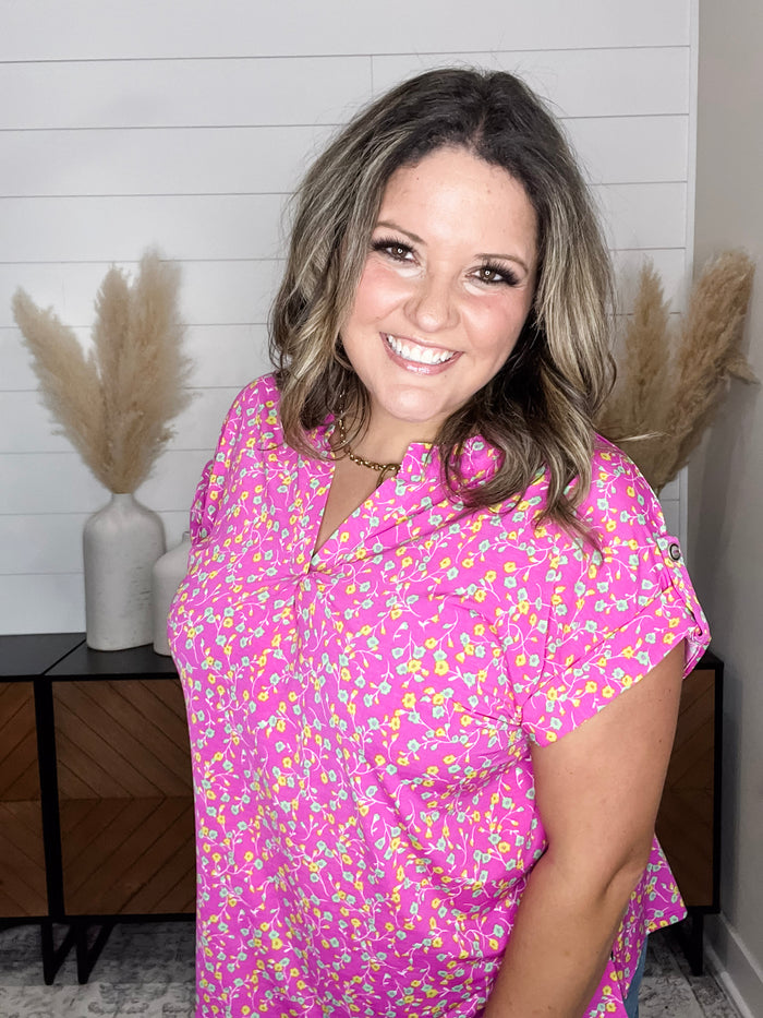 Dear Scarlett "Shameless" Split Neck Cuffed Short Sleeve