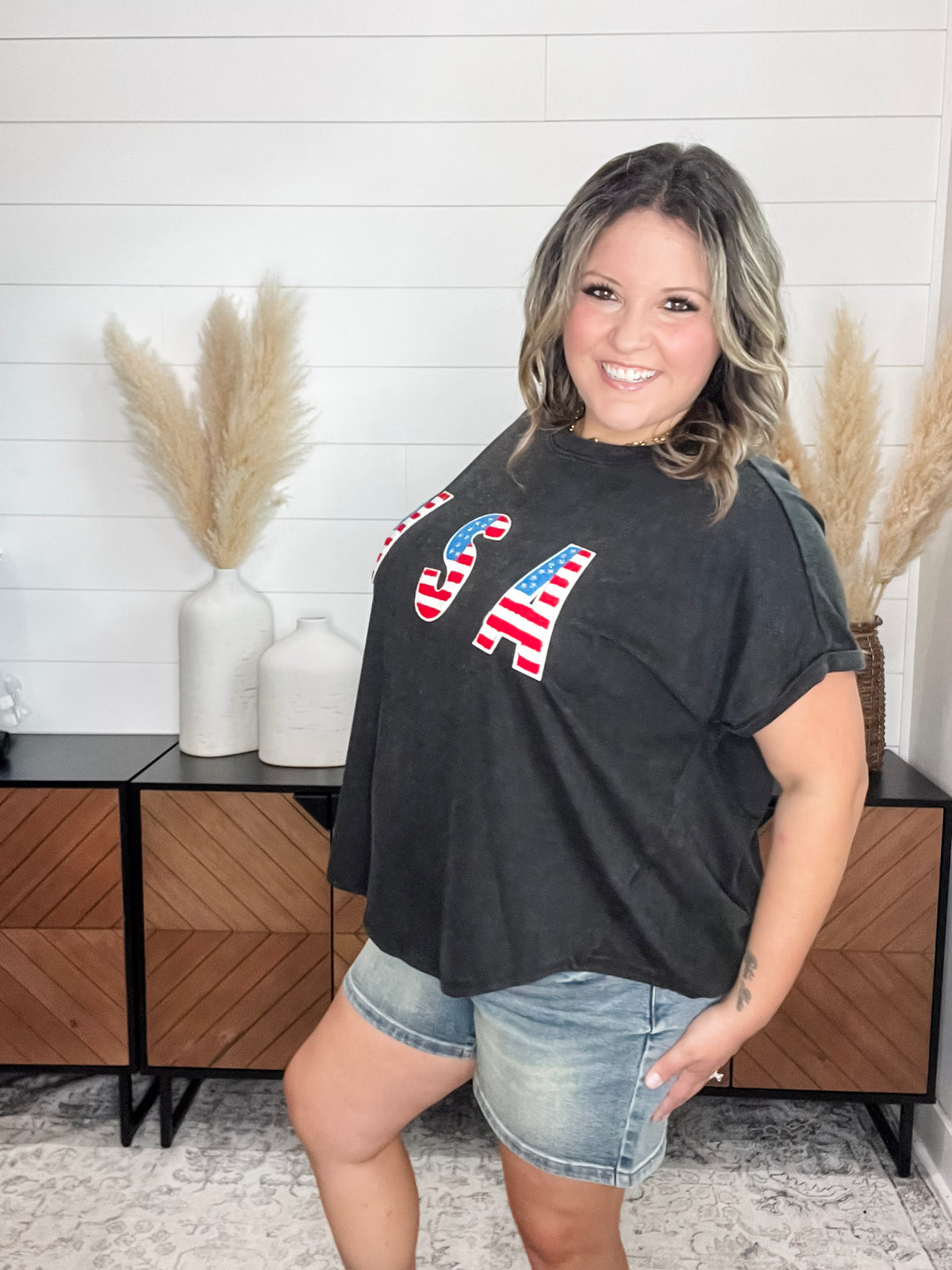 USA Embellished Oversized Boxy Tee