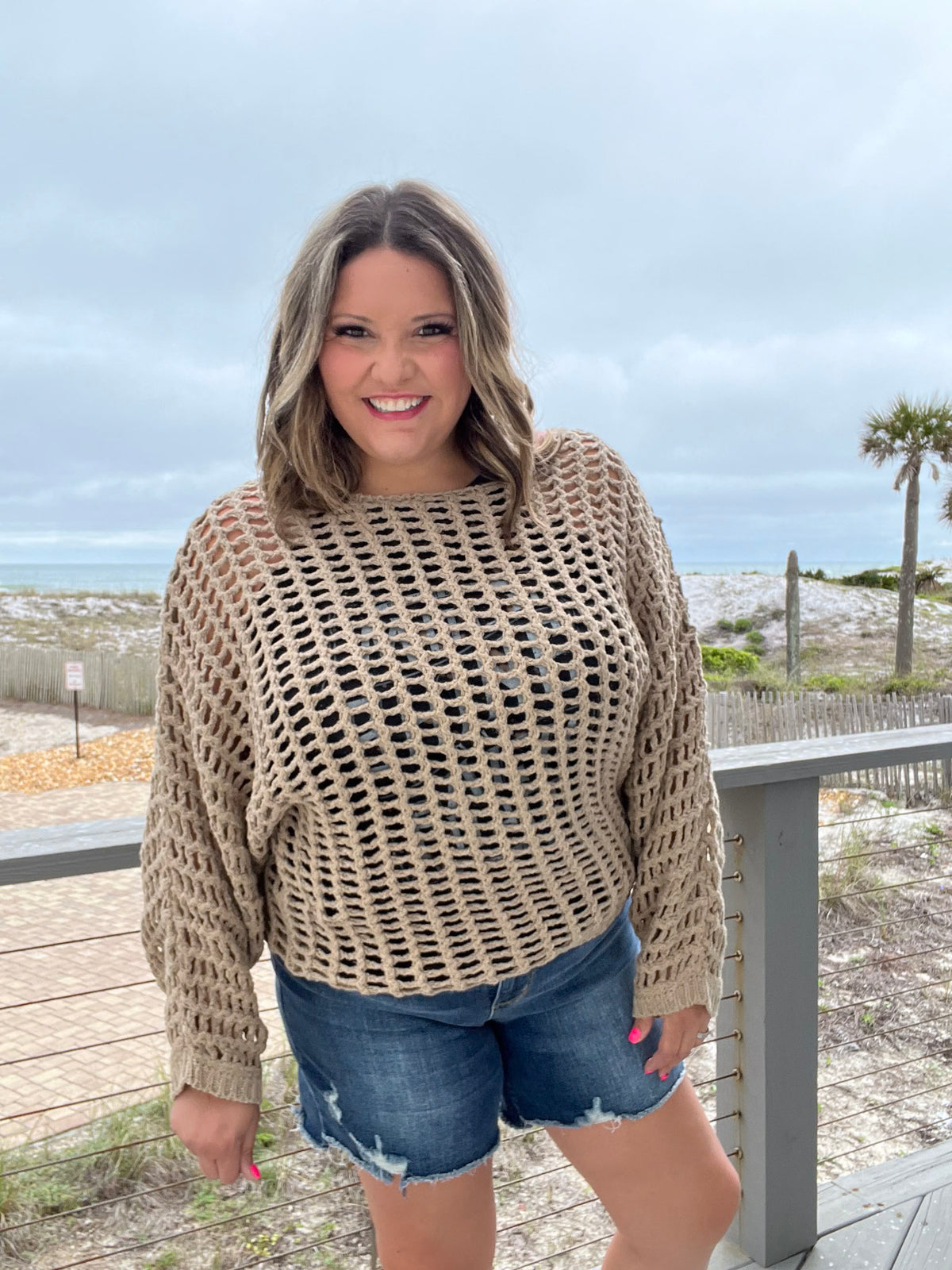 Long Sleeve Wide Weft Crochet Top