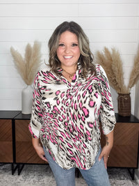 Dear Scarlett "Distinctive" Animal Print Lizzy 3/4 Sleeve Split Neck