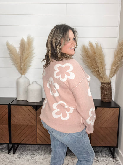 "Cartwright" Floral Print Pearl Embellished Sweater