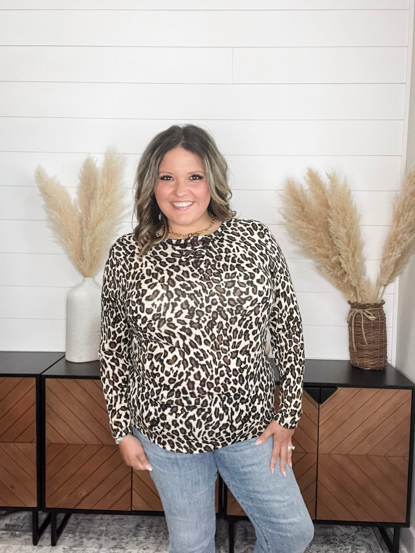 "Dixie" Animal Print Long Sleeve with Criss Cross Design (Beige)