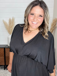 Dear Scarlett "Here We Go Again" V Neck 3/4 Bell Sleeve (Black)