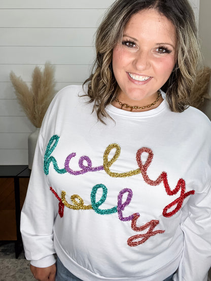 "Holly Jolly" Tinsel Crewneck