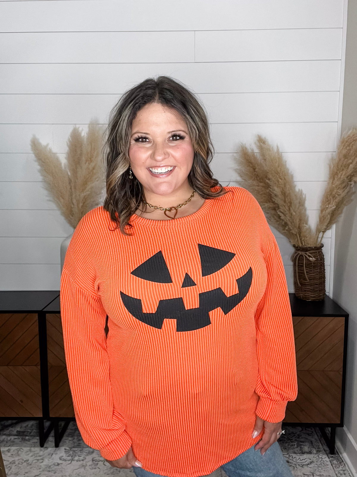 "Jack O Lantern" Long Sleeve Ribbed Top