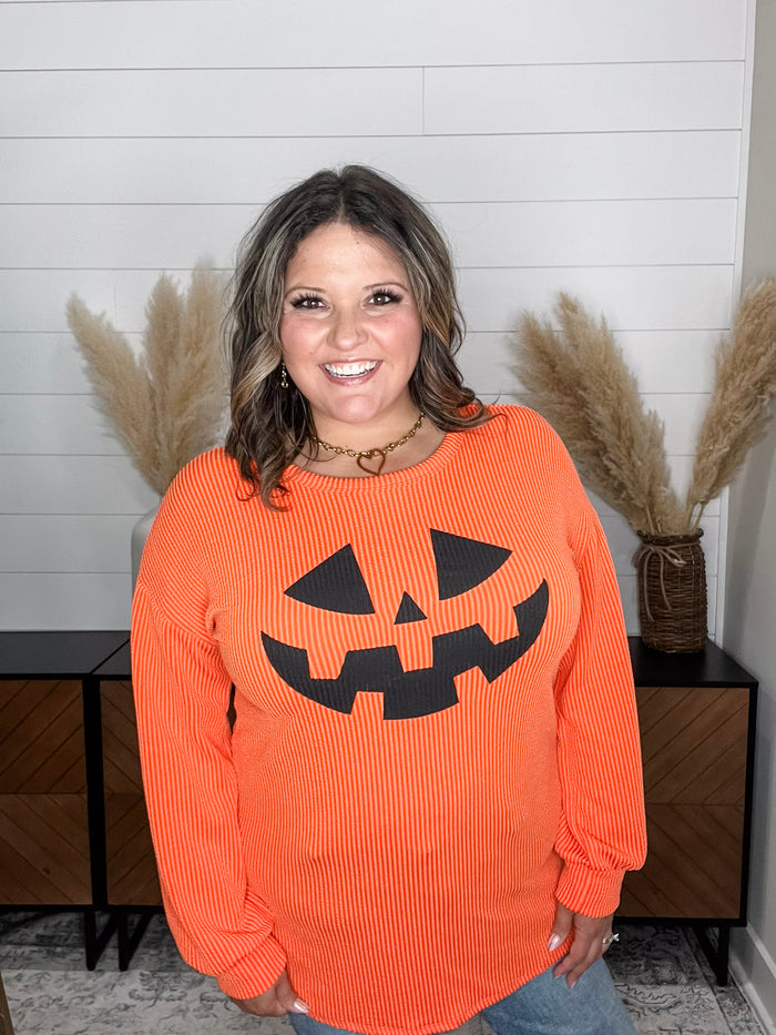 "Jack O Lantern" Long Sleeve Ribbed Top