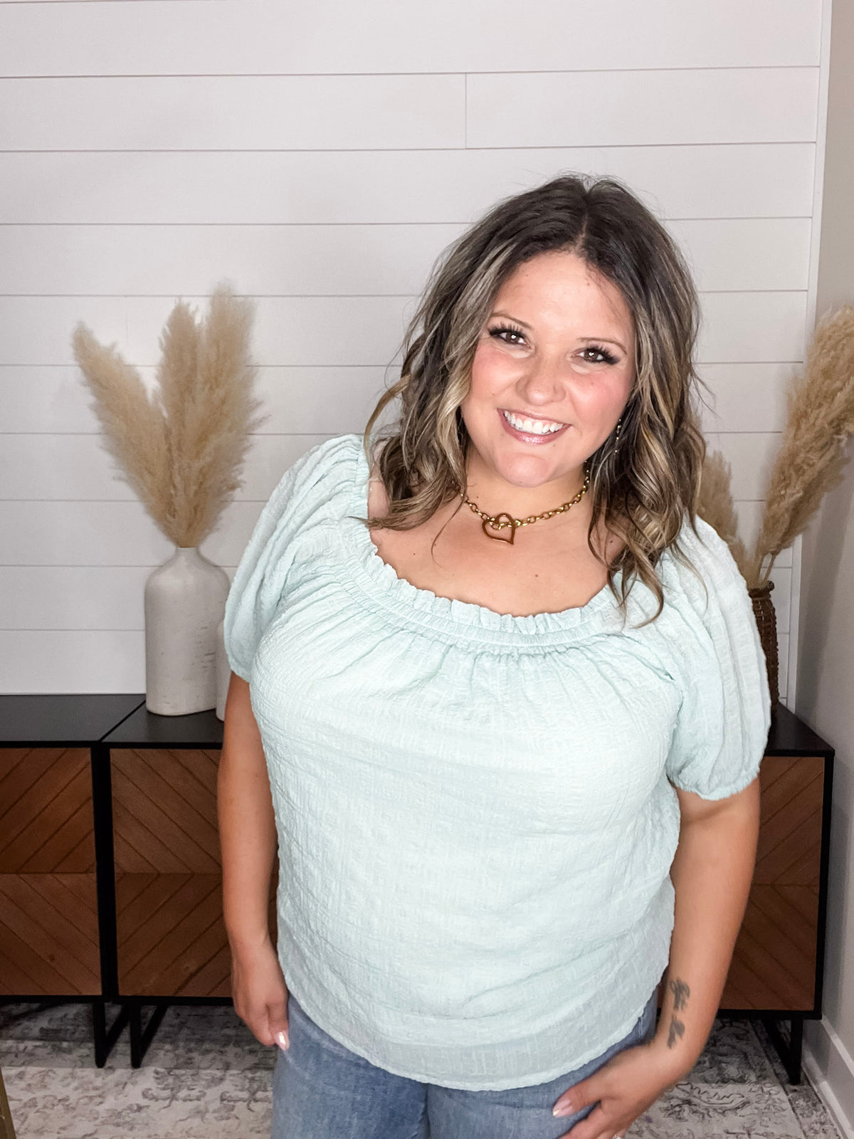 "Lansing" Short Sleeve Peasant Top