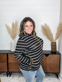 "Libby" Striped Hoodie with Faux Suede Elbow Patches