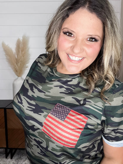 Camo Short Sleeve with Flag Detail