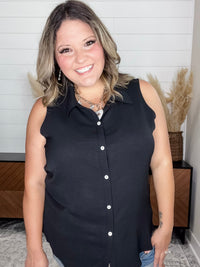 "Gibbs" Button Up Collared Tank (Black)