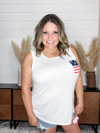 "Ole Glory" Flag Pocket Detail Tank (White)