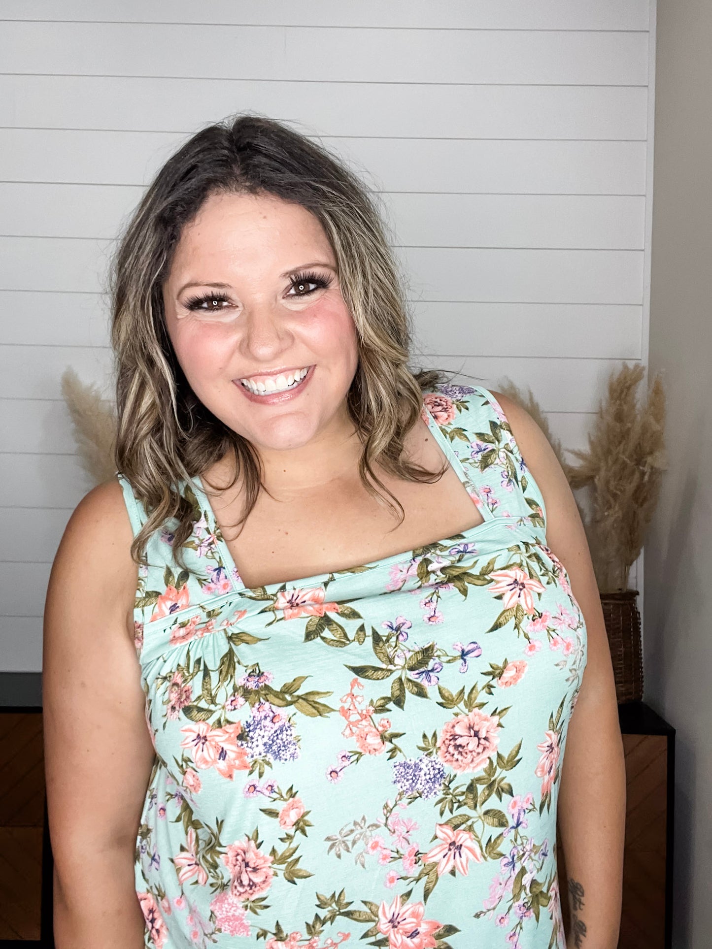 "Bittersweet" Floral Square Neck Tank Top