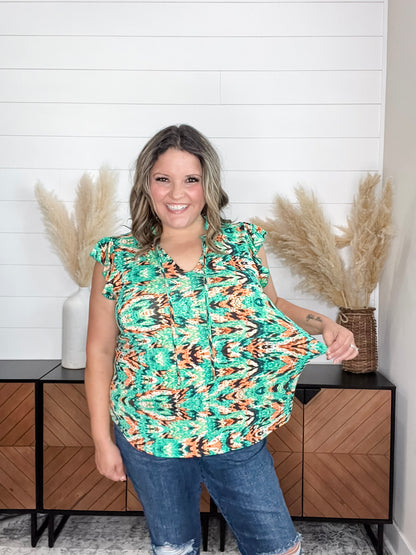 "Gator" Ruffle Cap Sleeve and Collar with Tie Detail