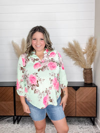 Dear Scarlett "Entrapment" Floral Lizzy 3/4 Sleeve Split Neck Tops