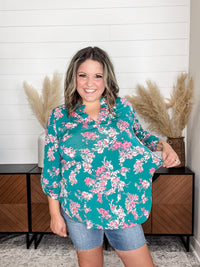 Dear Scarlett "Deception" Floral Lizzy 3/4 Sleeve Split Neck