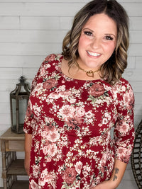 Dear Scarlett "Tammie" Floral 3/4 Sleeve Babydoll