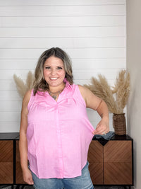 "Kailyn" Pintuck Sleeveless Button Up