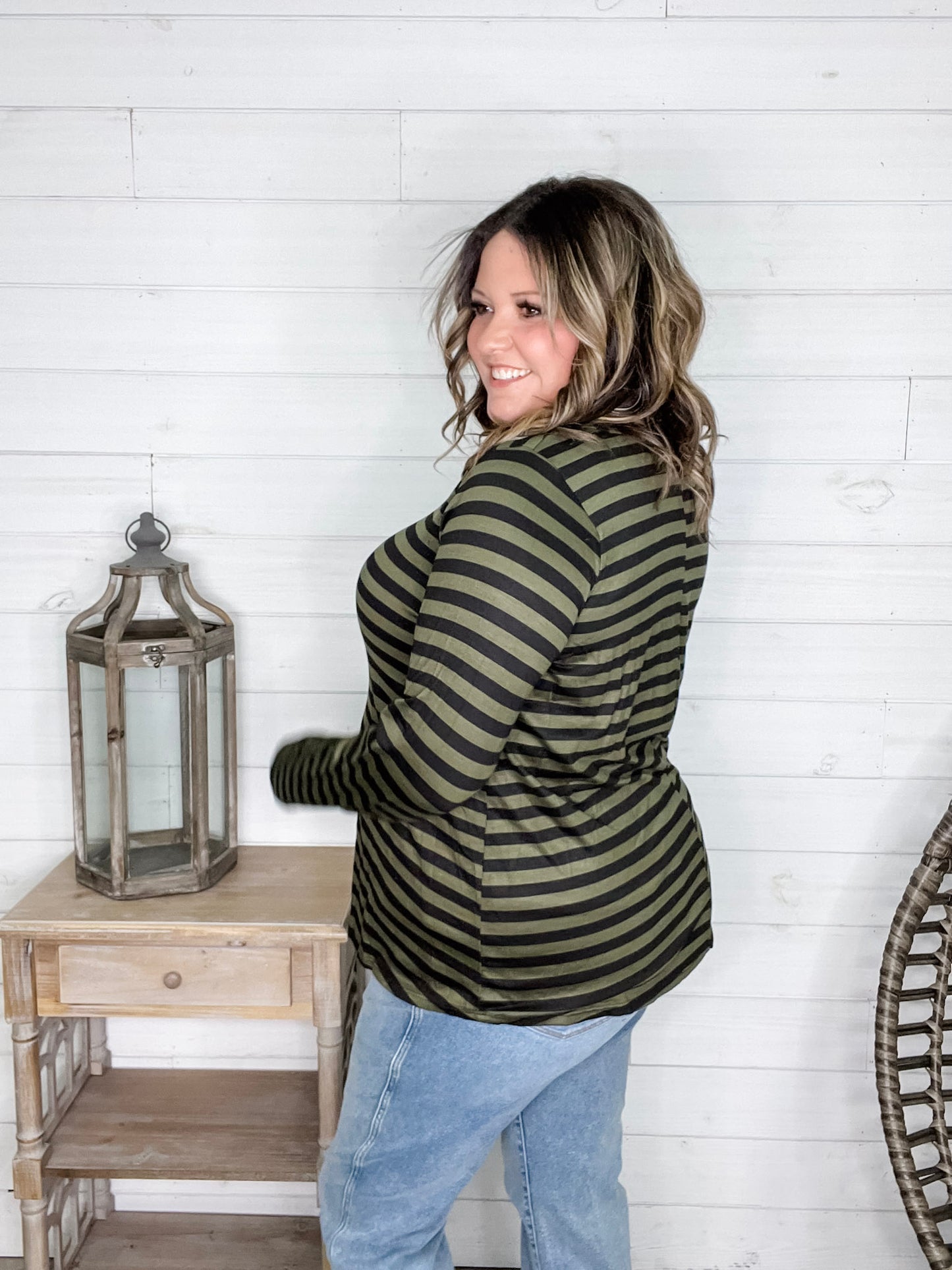 "Got Me" Long Sleeve Striped Top (Green Black)
