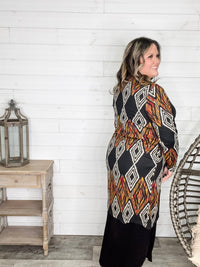"Dutton" Aztec Print Cardigan with Pockets (Black)