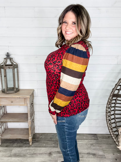 "Well Ok" Long Sleeve Animal Print with Stripe Accent