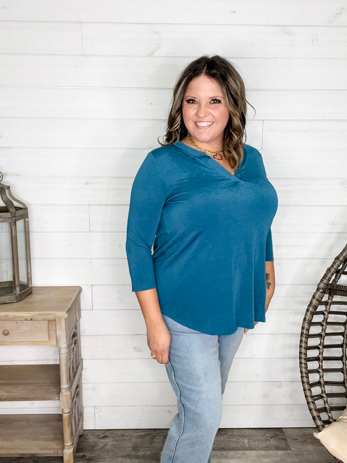 "Oh We Did" 3/4 Sleeve Split Neck (Teal)