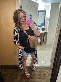 Cow Print Short Sleeve Duster Cover Up (One Size)
