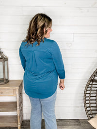 "Oh We Did" 3/4 Sleeve Split Neck (Teal)
