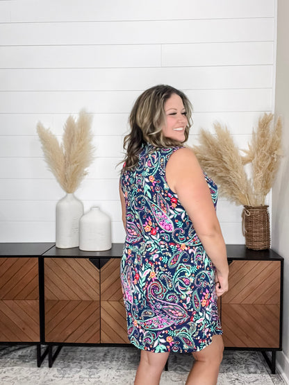 "Sherwood" Sleeveless Split Neck Dress with Pockets