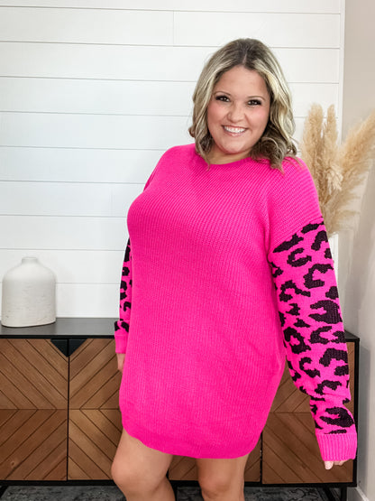 Hot Pink Animal Print Knit Dress
