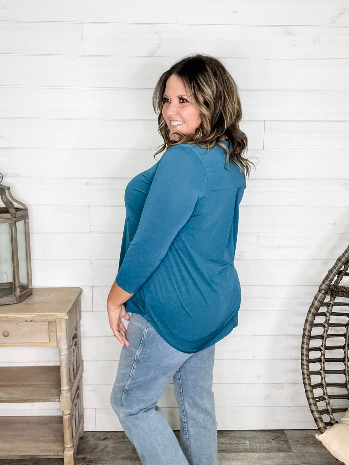 "Oh We Did" 3/4 Sleeve Split Neck (Teal)