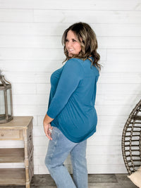 "Oh We Did" 3/4 Sleeve Split Neck (Teal)