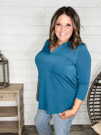 "Oh We Did" 3/4 Sleeve Split Neck (Teal)