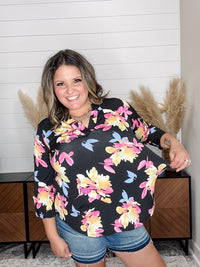 Dear Scarlett "Sagittarius" Floral Split Neck Lizzy 3/4 Sleeve Split Neck