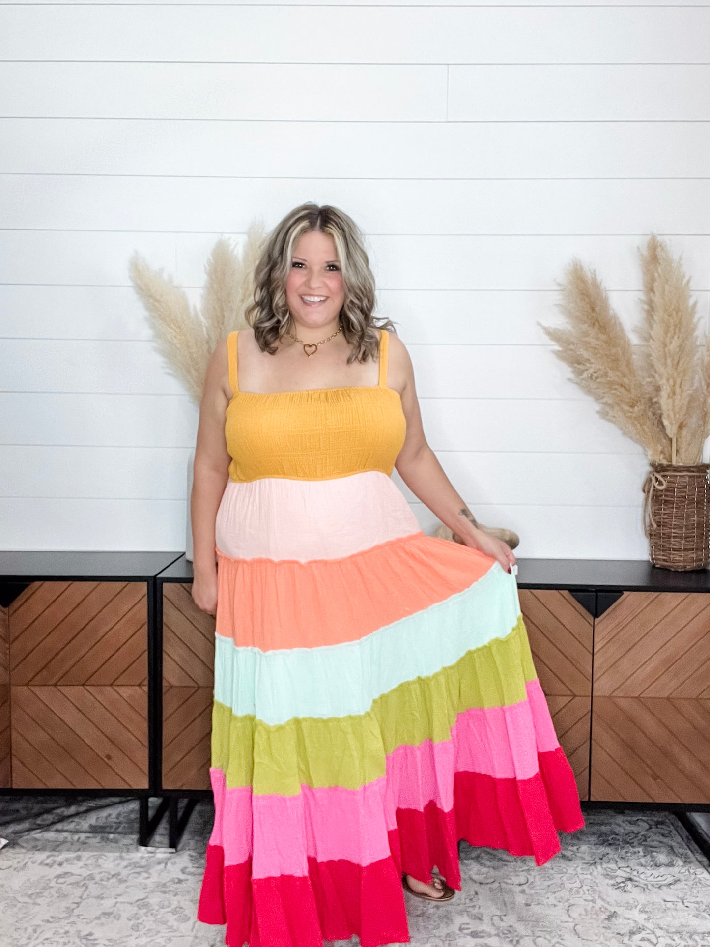 "Sweetness" Smocked Adjustable Strap Maxi Dress