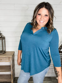 "Oh We Did" 3/4 Sleeve Split Neck (Teal)