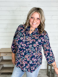 "Bertha" 3/4 Sleeve Split Neck