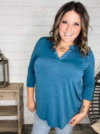 "Oh We Did" 3/4 Sleeve Split Neck (Teal)