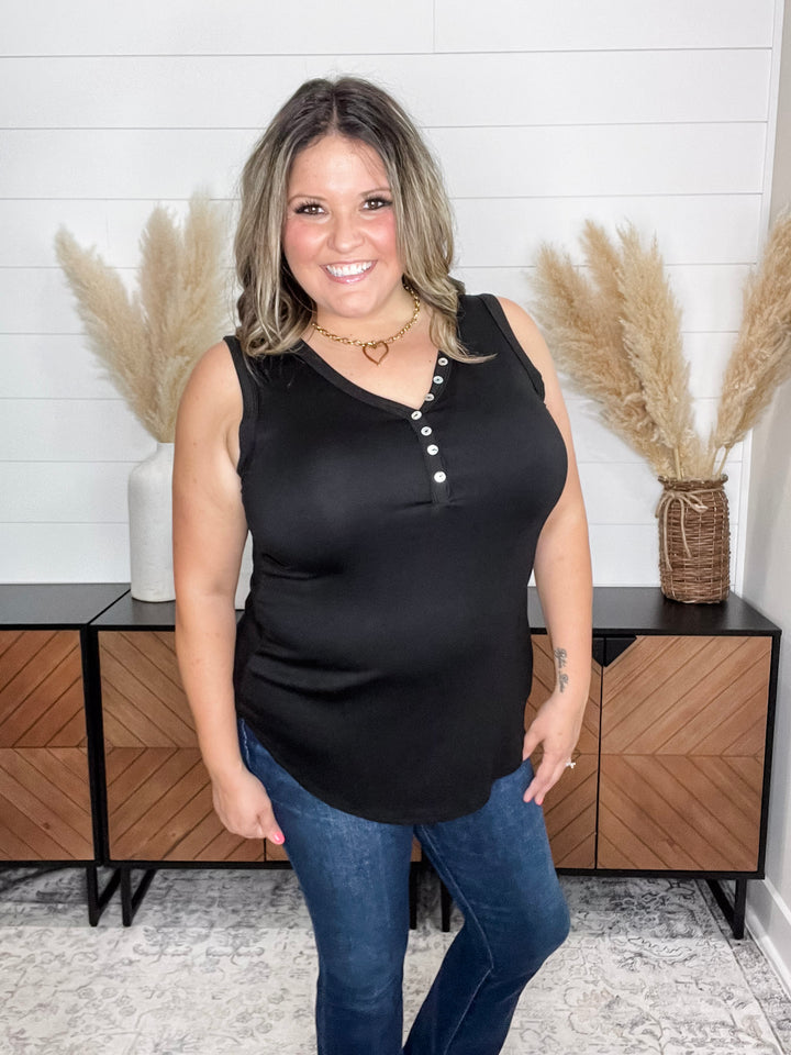"Adamant" V Neck Faux Button Tank