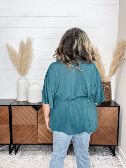 "Here We Go Again" V Neck 3/4 Bell Sleeve (Hunter Green)