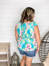 "Time Out" Floral Off the Shoulder Faux Button Front