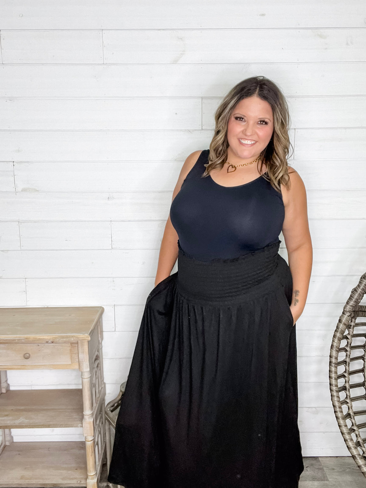 Smocked Waist Maxi Skirt / Tube Dress with Pockets