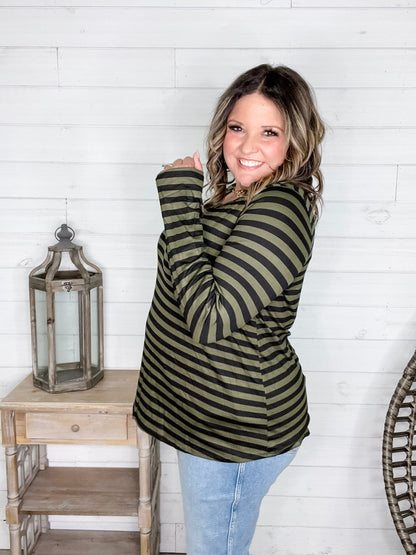 "Got Me" Long Sleeve Striped Top (Green Black)