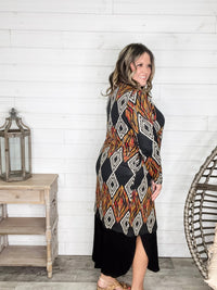 "Dutton" Aztec Print Cardigan with Pockets (Black)