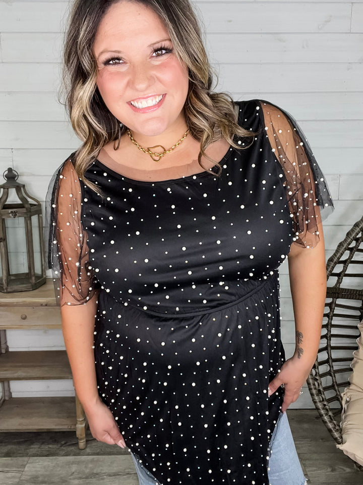 "Eras" Pearl Mesh Lined Tunic / Dress (Black)