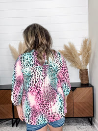 Dear Scarlett "Zoolander" Animal Print 3/4 Sleeve Split Neck