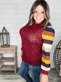"Well Ok" Long Sleeve Animal Print with Stripe Accent
