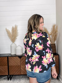Dear Scarlett "Sagittarius" Floral Split Neck Lizzy 3/4 Sleeve Split Neck