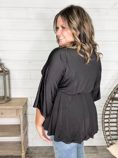 "Undertaking" 3/4 Sleeve V Neck with Elastic Empire Waist (Black)
