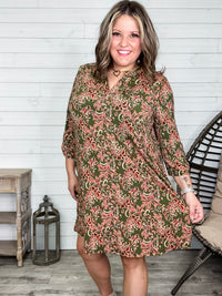 Dear Scarlett "Legitimate" 3/4 Sleeve Split Neck Dress with Pockets